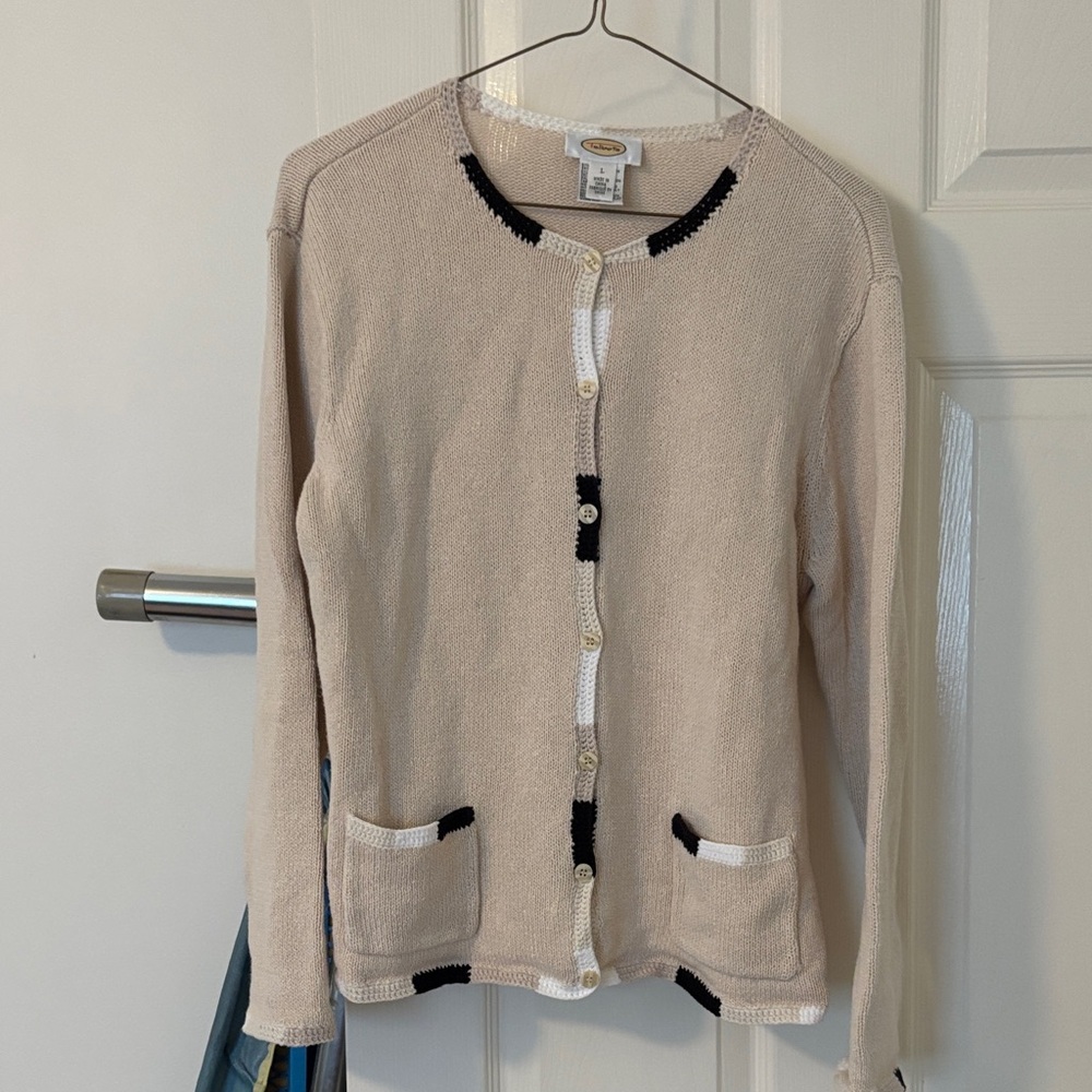 Talbots Beige and Black Cardigan Sweater